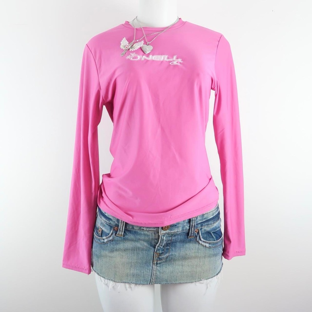 y2k hot pink o'neill fitted long sleeve rash guard shirt 2000s